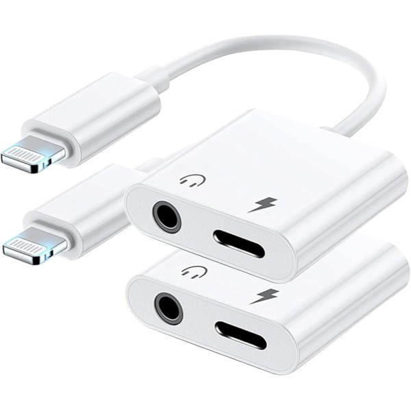 2 Pack Apple Mfi Certified Lightning to 3.5 mm Headphone Jack Adapter for iphone Dongle Aux Cord 2 in 1 Charger and Aux Audio