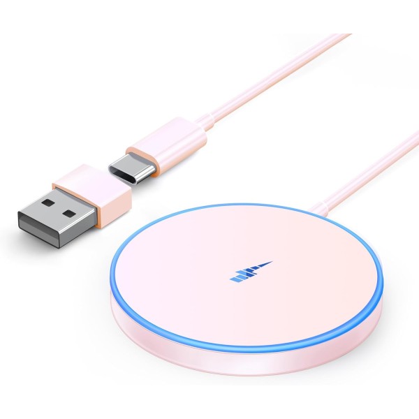 Magnetic Wireless Apple Mag-Safe Charger for iPhone 15/14/13/12 Series, AirPods 3/2/Pro - LED Magnet Pad With Dual Charging