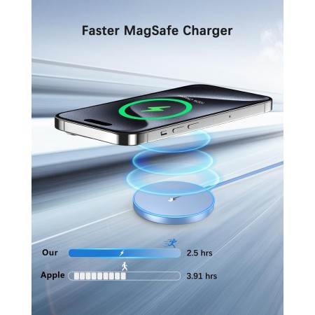 Magnetic Wireless Apple Mag-Safe Charger for iPhone 15/14/13/12 Series, AirPods 3/2/Pro - LED Magnet Pad With Dual Charging