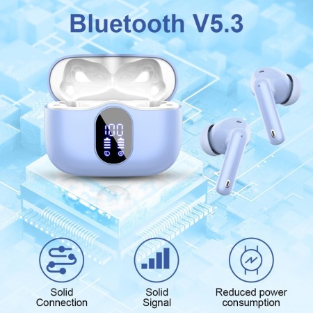 Wireless Earbuds, Bluetooth 5.3 Headphones Bass Stereo, Ear Buds with Noise Cancelling Mic LED Display, IP7 Waterproof in Ear